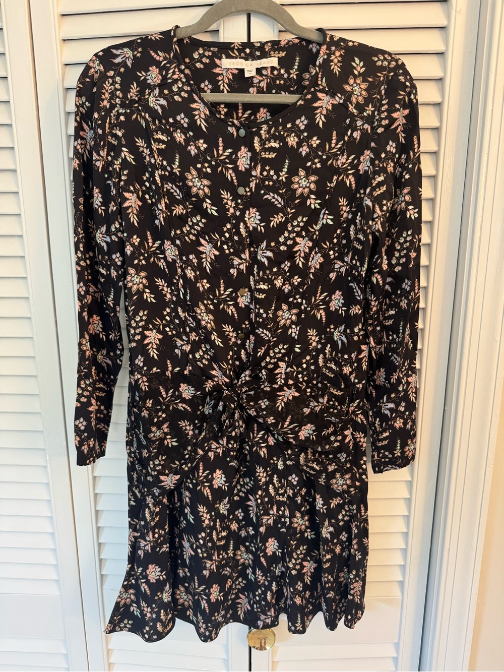 Veronica Beard Floral Tie-Front Silk Dress - Black/Pink